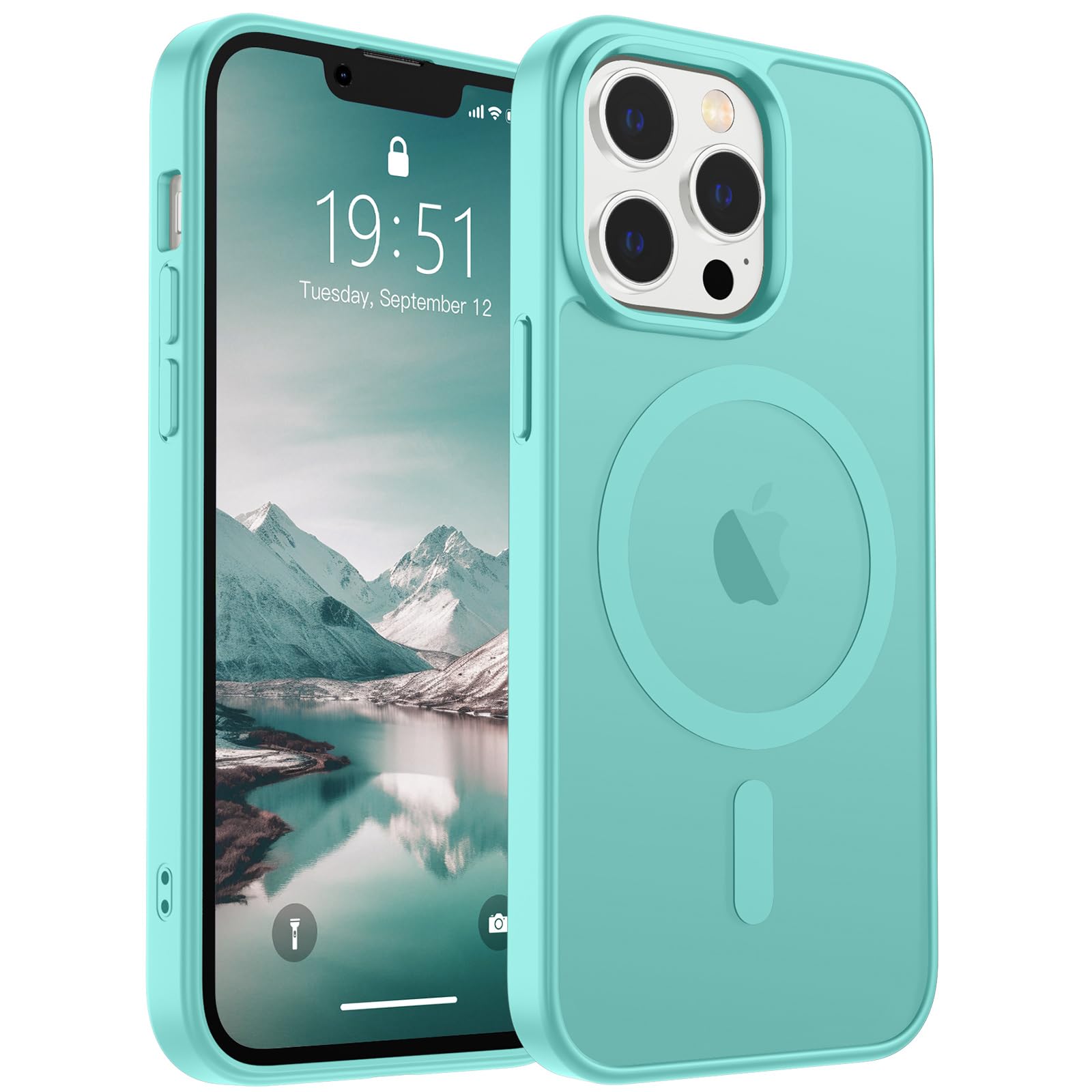 SUPFINE Magnetic for iPhone 12 Pro Max Case (Compatible with MagSafe) (Military Grade Drop Protection) Slim Translucent Matte Shockproof with Anti-Fingerprint Phone Case,Blue Green