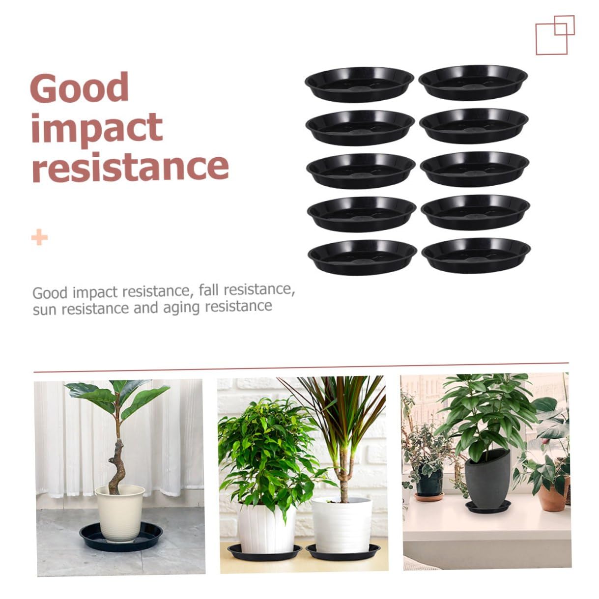 Set 10 Pezzi Vassoi per Vasi da Fiori in Plastica Nera Basi per Vasi da Balcone e Giardinaggio Raccolta Acqua e Protezione Pavimenti Leggeri e Resistenti
