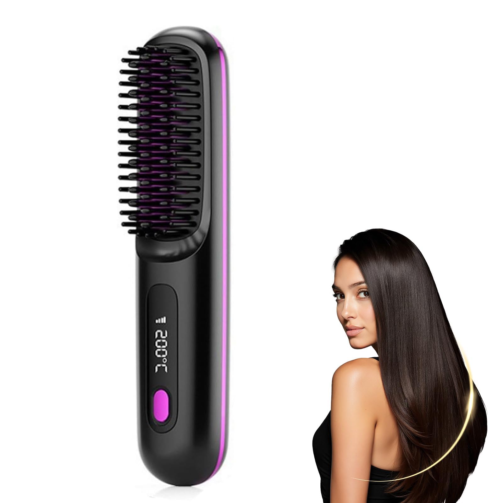 Cocoony 2026 Curly Hair Brush and Heating Brush, 3 Temperature Settings & LED Screen, Portable Styling Brush for Short Hair (Black Colour) - 1