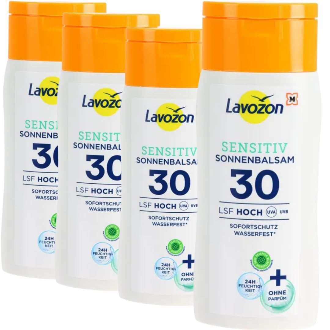 Sonnencreme LAVOZON Sensitiv Sonnenbalsam, LSF 30, 200ml, wasserfest, 4 Er