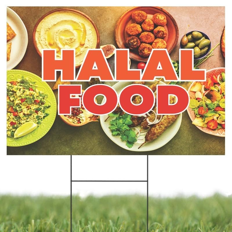 Halal Food | Full Color Sidewalk Display Sign Board with Metal Ground Stakes | 24" W x 18"H
