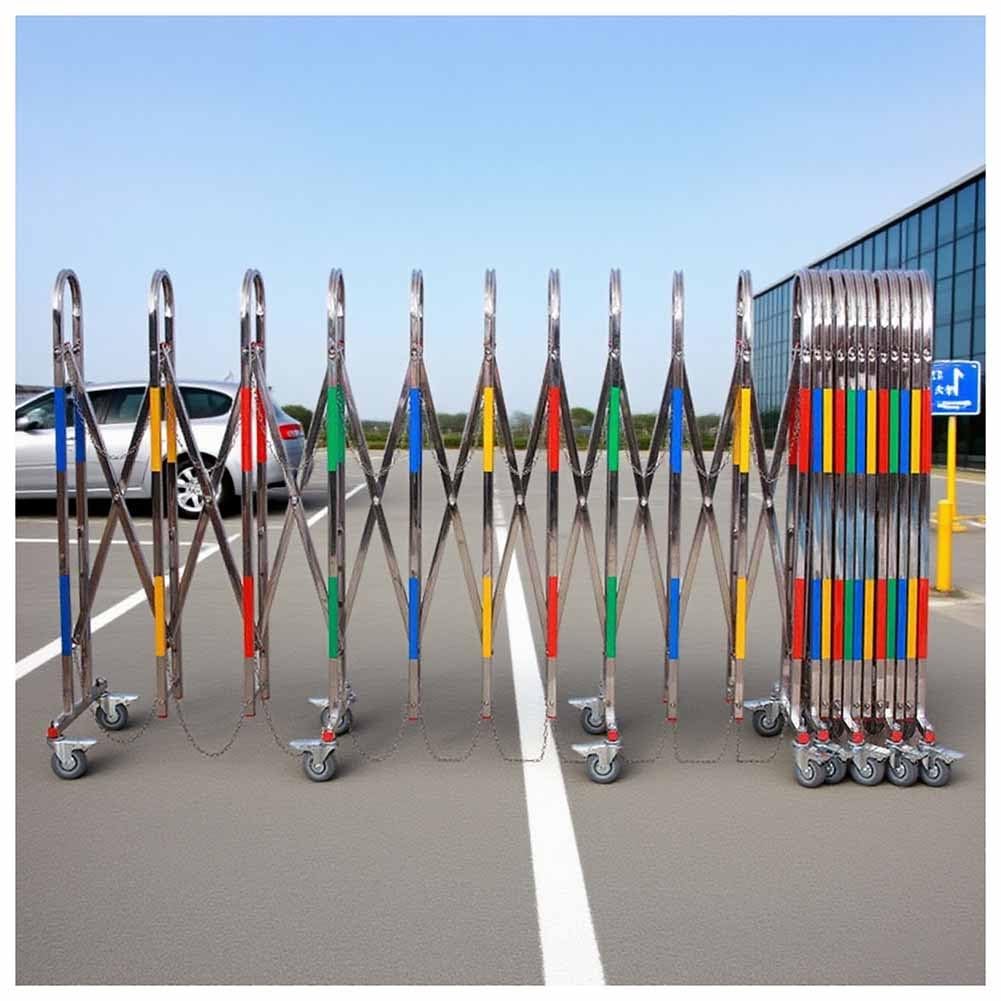 WQPMNYG Expandable Metal Barricade with Wheels - Retractable Traffic Control Barrier for Construction Sites, Elevators, and Garages