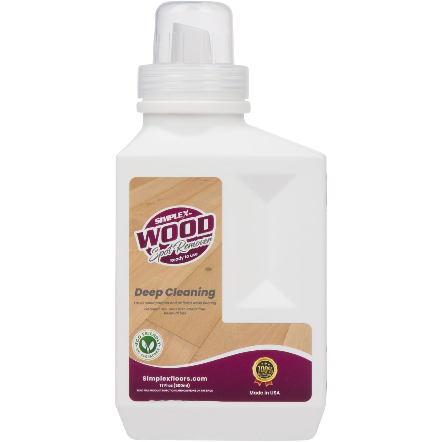 SIMPLEX FLOORS Streak Free Wood Flooring Deep Cleaning Spot Remover | Hardwood floors, Wood Parquets & Oil Finish Wood Flooring | Fragrance Free | Made in the USA | 17 fl.oz