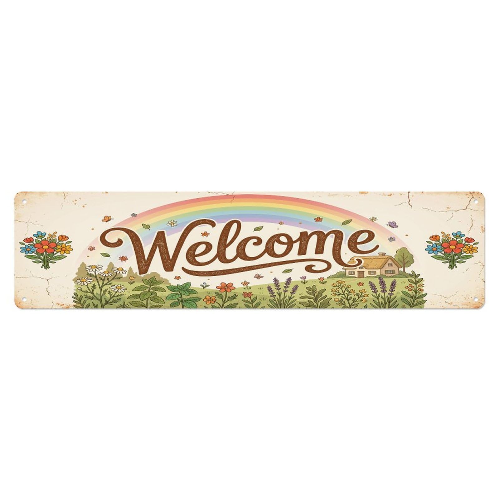 Olhnbad 4X16inch(10X40cm) Vintage Welcome Herbal Tea Metal Tin Sign