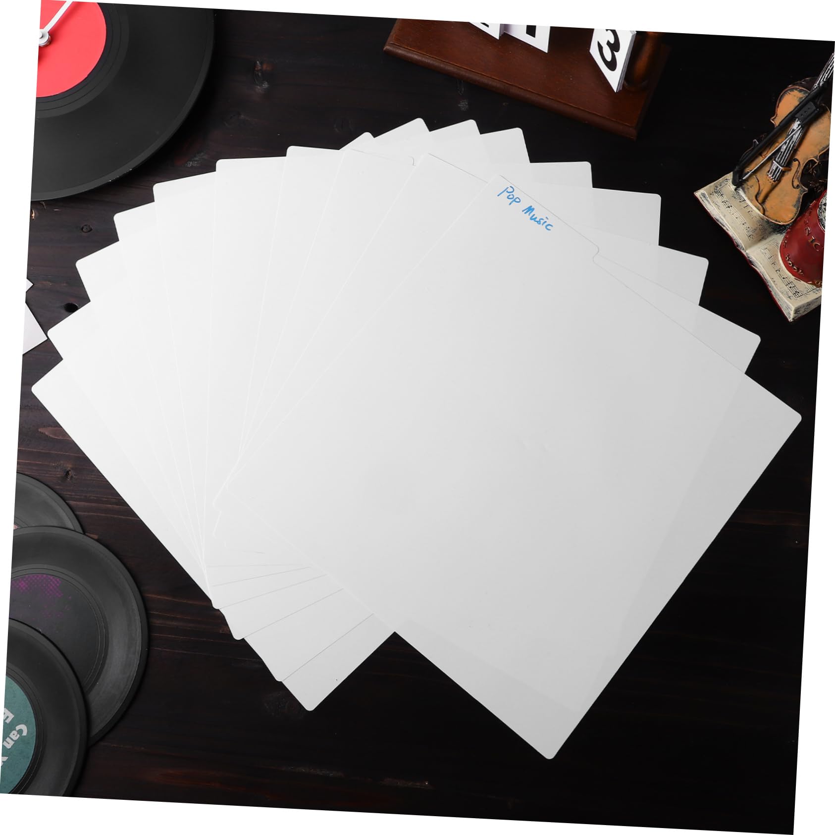 Separadores para Discos Vinilo Blancos de 10 Piezas en PP con Esquinas Redondeadas, Resistentes al Agua y Manchas para Organización Fácil en Oficina o Escuela