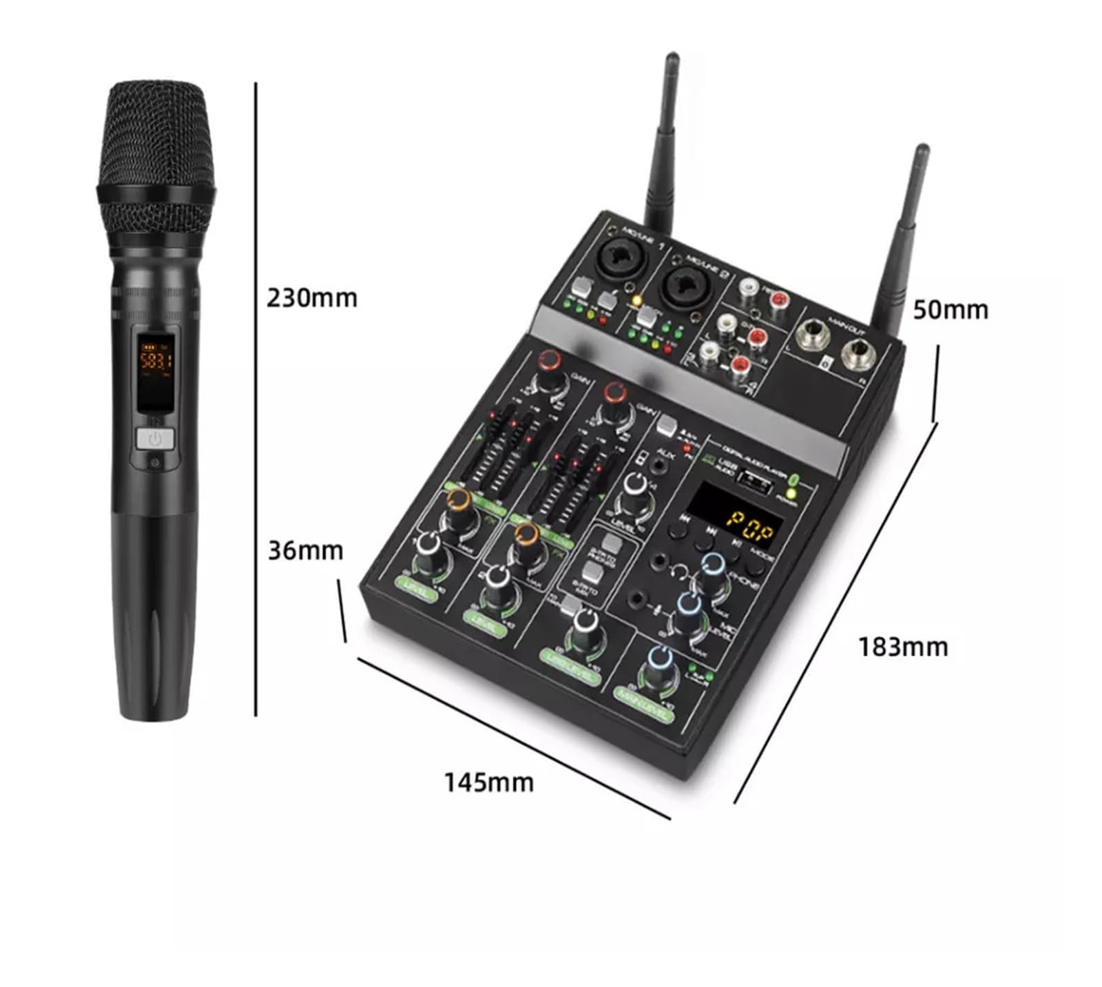 Mixer DJ, Mixer DJ A 4 Canali Audio Professionale Con Microfono Wireless Scheda Console Interfaccia Di Portatile Dual UHF