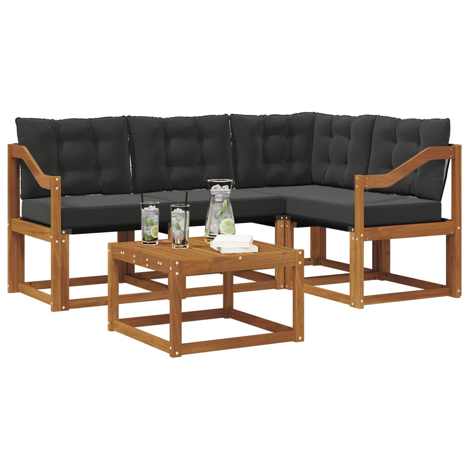 Zestaw mebli tarasowych, sofa outdoorowa z poduszkami, 5 szt., sofa ogrodowa, czarna i naturalna