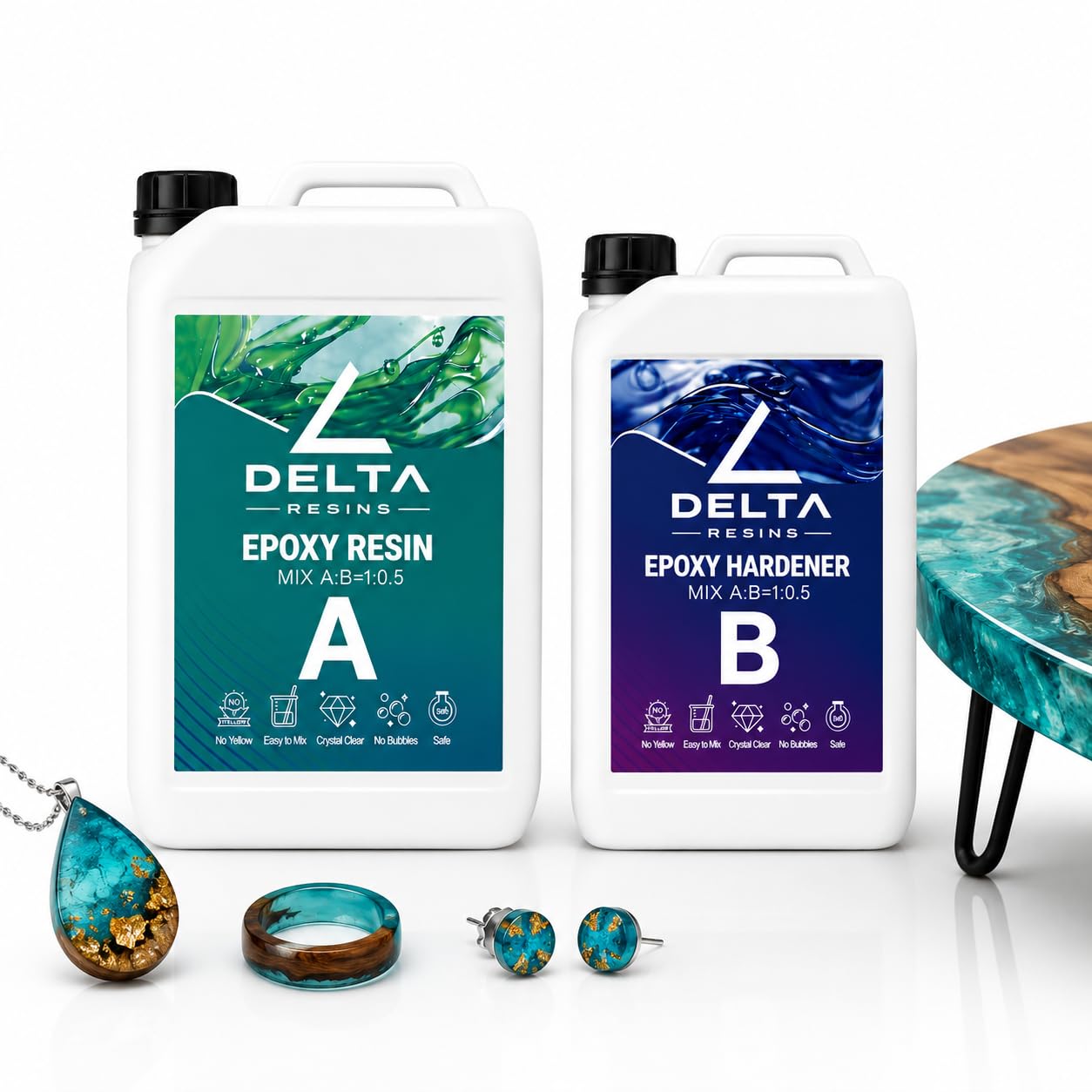 7,5 KG Resina epossidica super trasparente lucida anti ingiallimento, rasparente e senza bolle, adatto per gioielli, rivestimento in legno e resina colata - DeltaResins (la più usata)