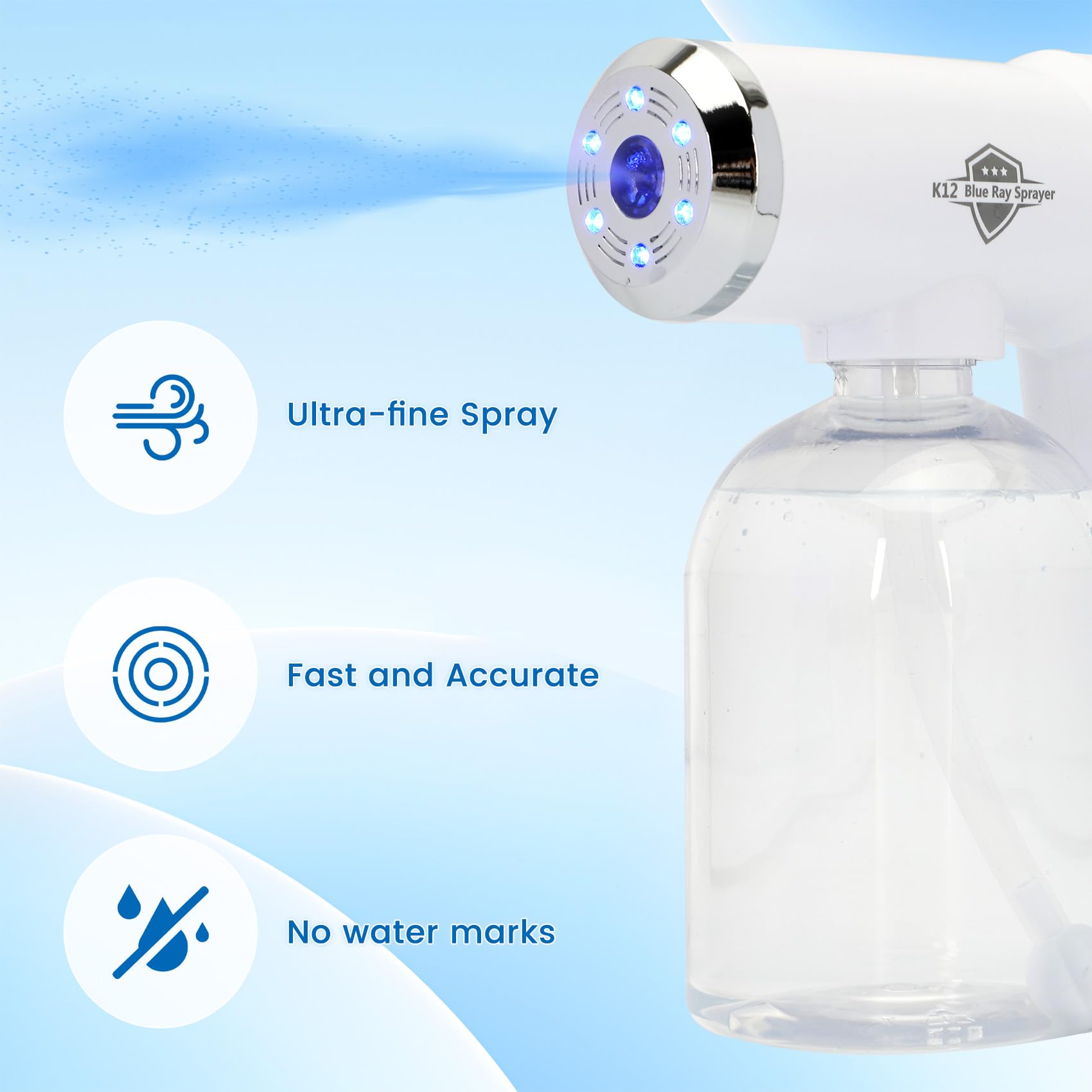 Fogger disinfettante, K12 Blue Ray Disinfettante Fogger Machine, ULV Nano Sanitizer Gun, Spruzzatore disinfettante portatile ricaricabile senza fili, Spruzzatore portatile elettrostatico per casa