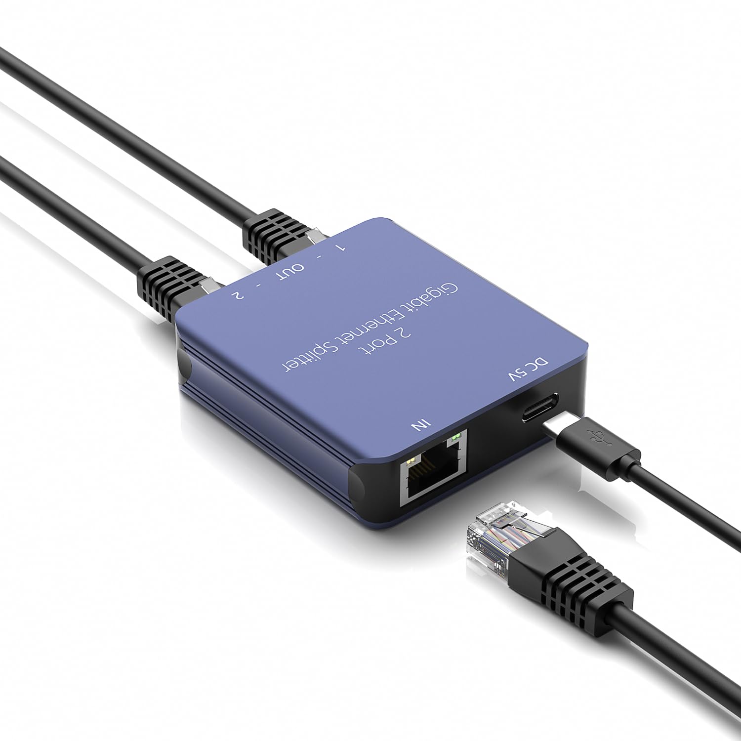 2 Port Gigabit Ethernet Splitter, 2 Devices Simultaneously Networking, 1 in-2 Out RJ45 Splitter for Cat5/Cat5e, Cat6, Cat7, Cat8 Cable (Gray)