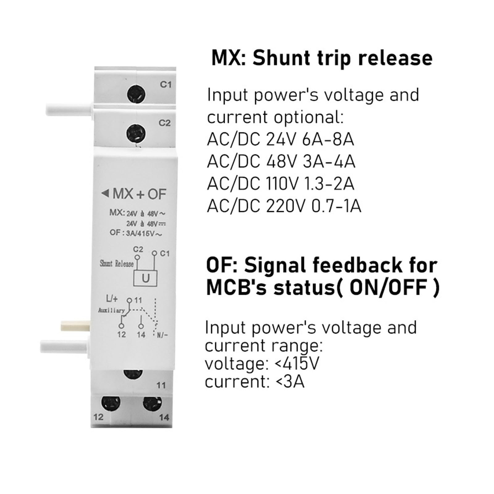 Bobina di sgancio for interruttore ausiliario MCB DZ47 con feedback remoto MX OF, sgancio elettromagnetico di emergenza leisurely(ACDC 220V)