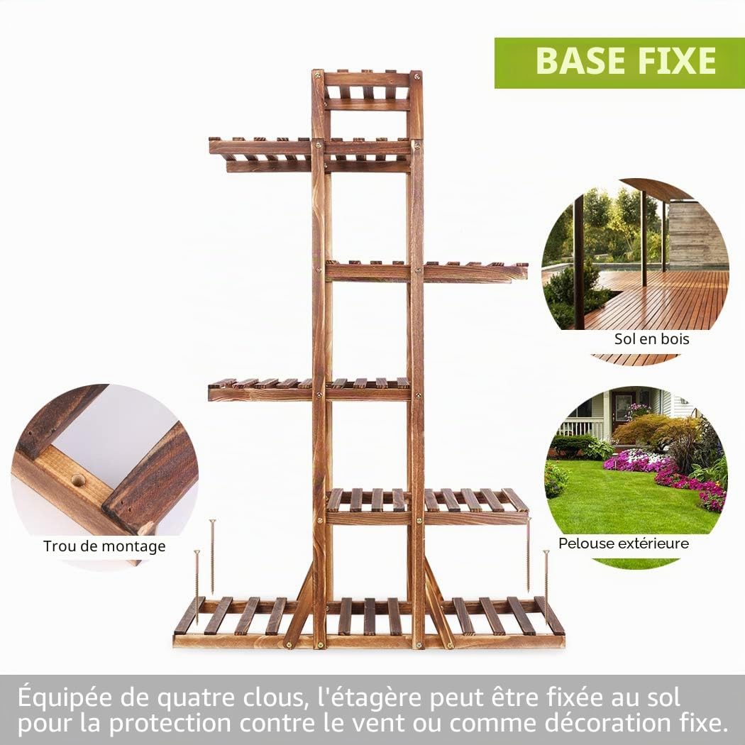 unho Porte Plante Bois Intérieur: Étagère Plantes de 6 Niveaux pour Intérieur ou Extérieur Support Pot de Fleurs Polyvalent Idéal pour Maison Jardin Balcon Terrasse Bureau - 130x90x28cm