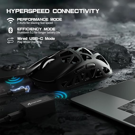 ATTACK SHARK R2PRO 45g Superlight Magnesium Alloy Mouse, Black&Tape | PixArt PAW3950 Sensor, 42000 DPI, 8000Hz Wireless Polling Rate, 2.4G/BT/Wired, Coiled Cable, Programmable Buttons for PC/Mac