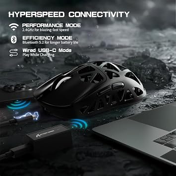 ATTACK SHARK R2PRO 45g Superlight Magnesium Alloy Mouse, Black&Tape | PixArt PAW3950 Sensor, 42000 DPI, 8000Hz Wireless Polling Rate, 2.4G/BT/Wired, Coiled Cable, Programmable Buttons for PC/Mac