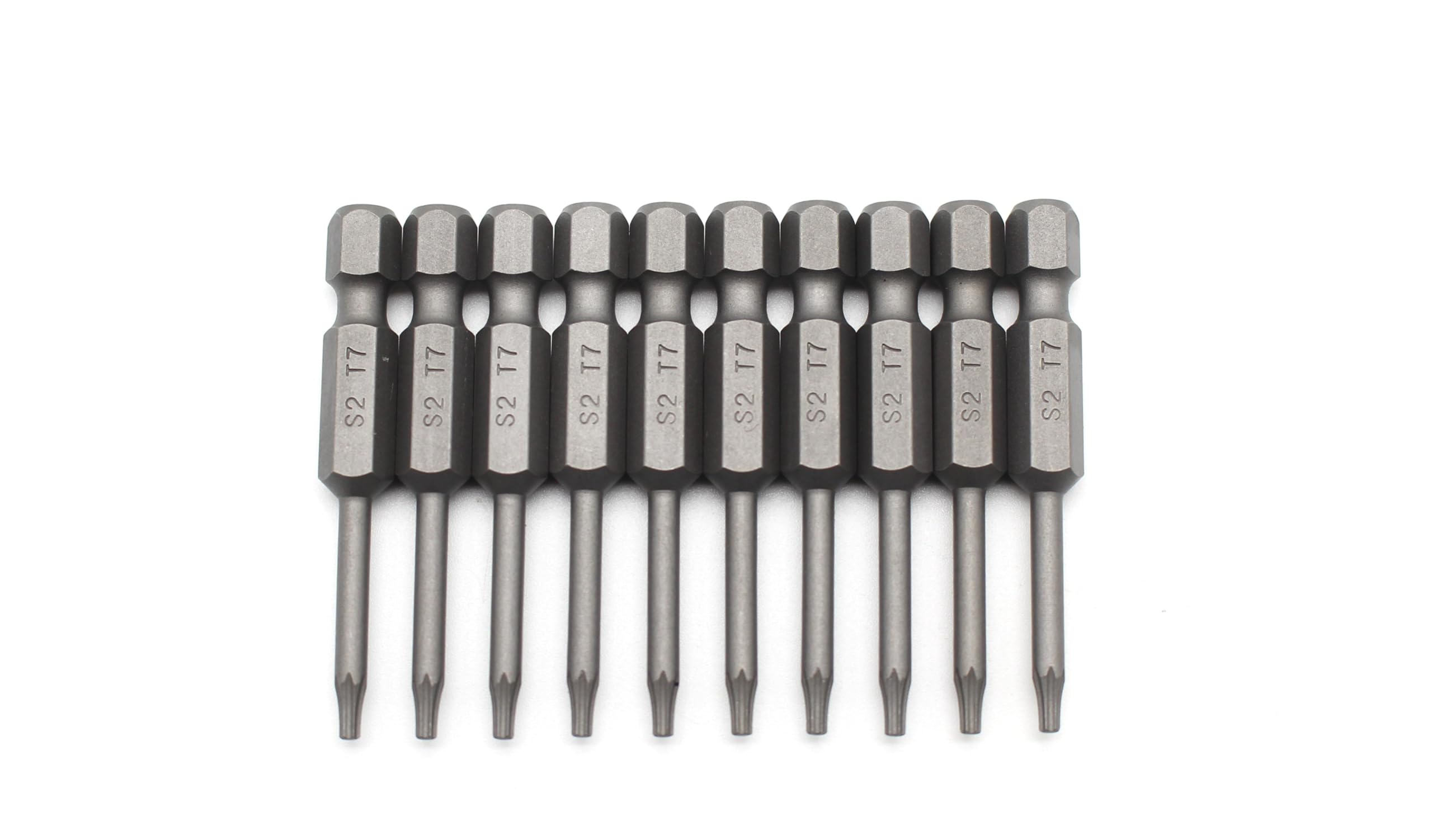 TEMO 10 pc T7 Torx Star Head Screwdriver Bit Set, S2 Steel 6 Point T-7 Reduced Round Shaft Screwdriver Insert Bits Hex Shank
