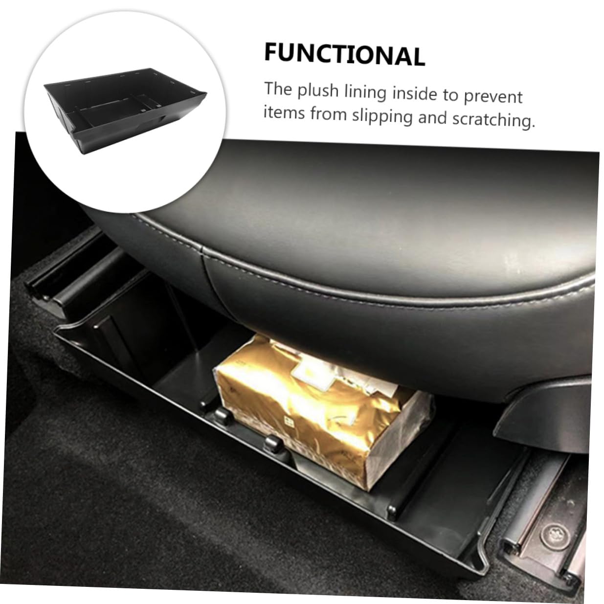 Boîte de Rangement pour Véhicule Noire en Abs Doublure en Flocage, Organisateur Automatique sous Siège pour Voiture, Empêche les Objets de Glisser Style Aléatoire