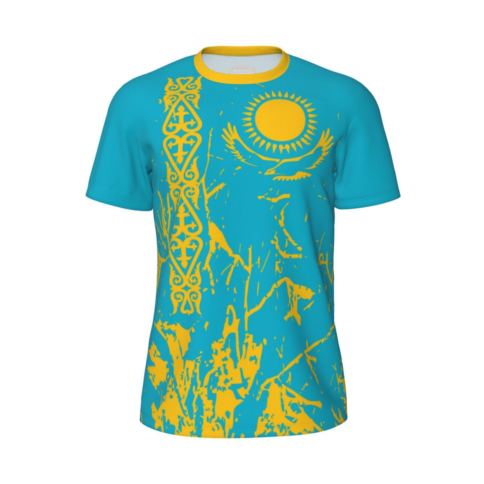 DABOYOZHZH Kazakhstan Flag Grain Sports Jersey T-Shirt 3D Printed for Running Bike Soccer Tennis Fitness Fans Mesh Shirts