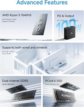 MINISFORUM UM760 Slim Mini PC AMD Ryzen 5 7640HS(6C/12T, up to 4.3GHz) 16GB RAM 1TB SSD Micro Computer, HDMI(4K), DP(4K),USB4(8K) Triple Video Output, AMD Radeon 760M Graphics 2.5G LAN Small PC