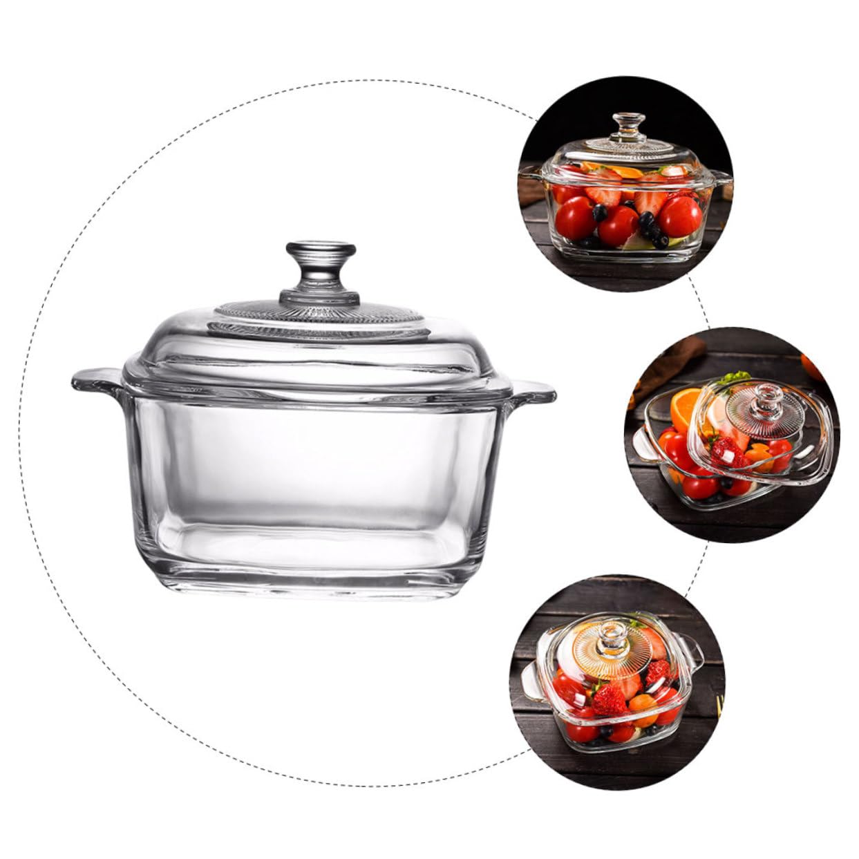 INOOMP Dicke Glas Schüssel 1l mit Deckel Mikrowellengeeignet Hitzebeständige Transparente Schale für Buffet und Tisch
