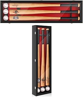 Baseball Bat Display Case Wall Mounted Shadow Box Vertical or Horizontal UV Protection Display Boxes with Acrylic Transparent Door Holder for Collector Memorabilia Gift(3 Baseball Bat)