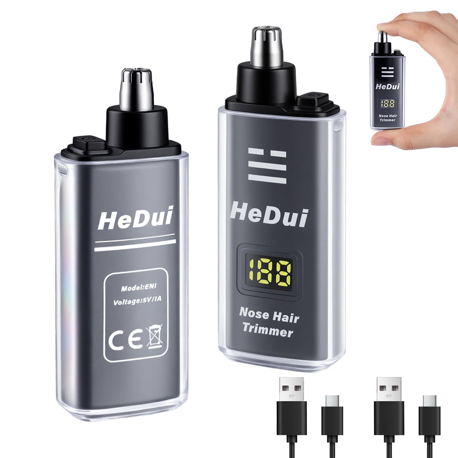 2 Pack Nose Hair Trimmer for Men and Women USB Rechargeable with Digital Display Nose and Ear Trimmer