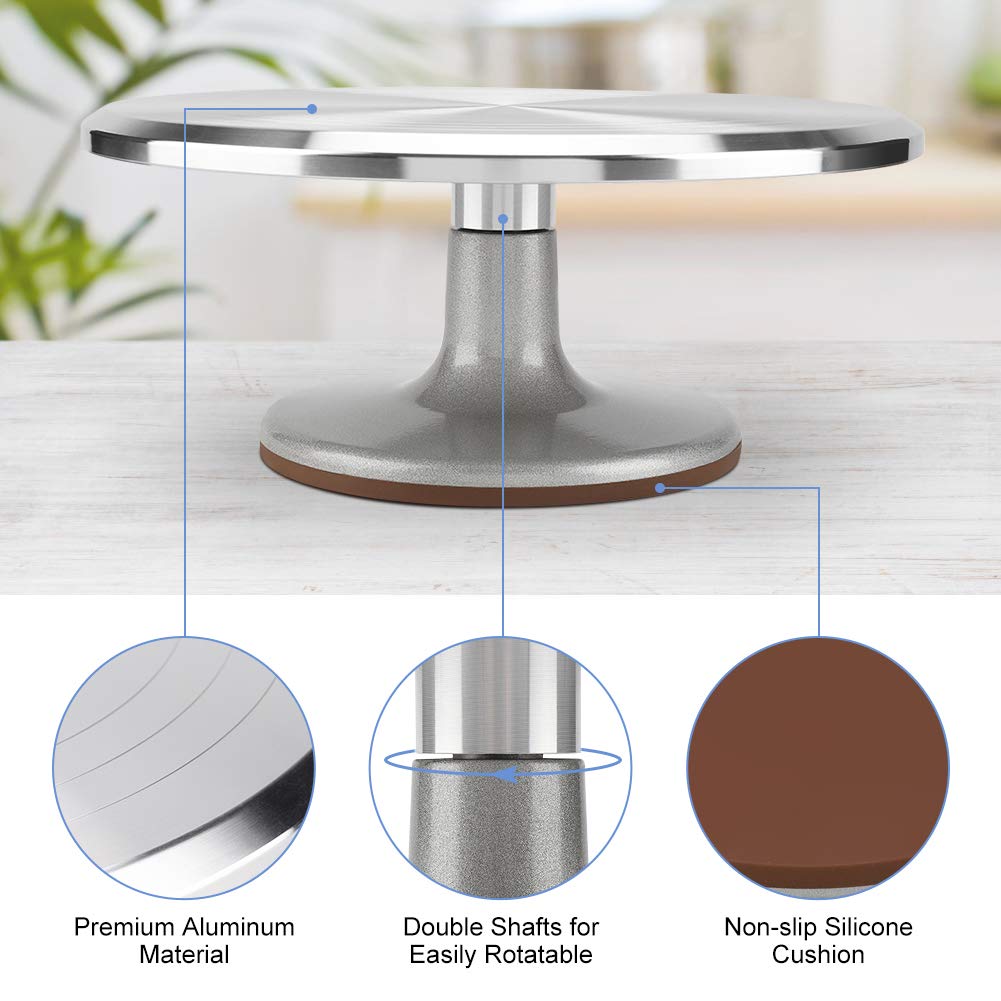 Wakects Plateau tournant pour gâteau rotatif, plateau tournant pour gâteau en aluminium, 12 pouces, plateau à gâteaux, présentoir à gâteau, adapté pour gâteaux pâtisserie