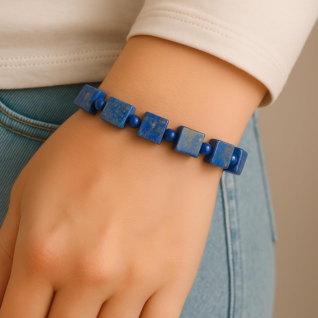 Lapis Lazuli Healing Bracelet – Real Crystal Beads for Stress Relief, Meditation & Chakra Balance – Natural Gemstone Jewelry Gift for Women & Men, Adjustable Stretch Fit
