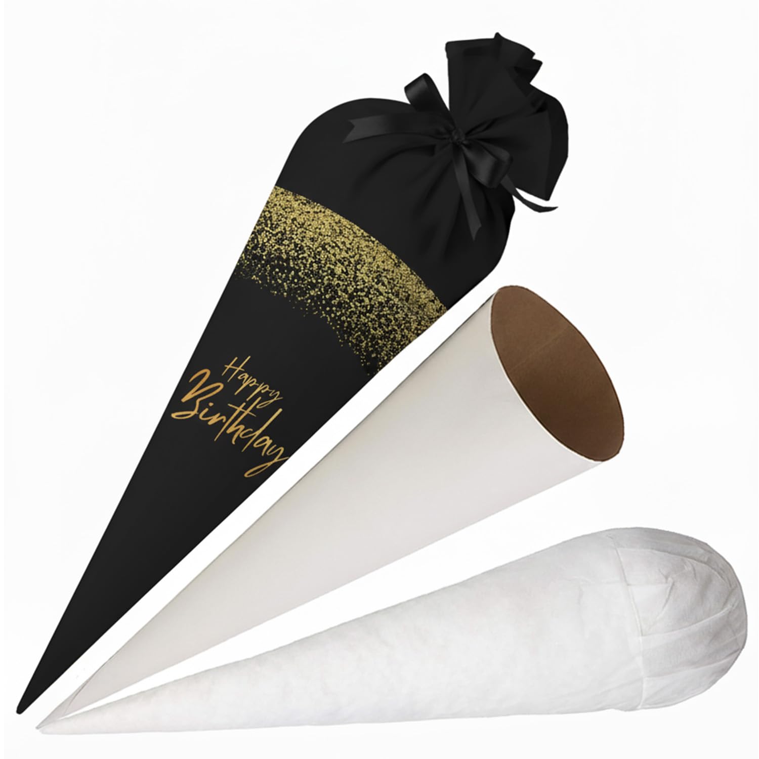 Bolsa de regalo de tela negra grande personalizada CON TU TEXTO bolsa de regalo dorada de 70 cm | Bolsa de regalo decorativa con papel en blanco e inserto | Envoltorio de regalo reutilizable [149]