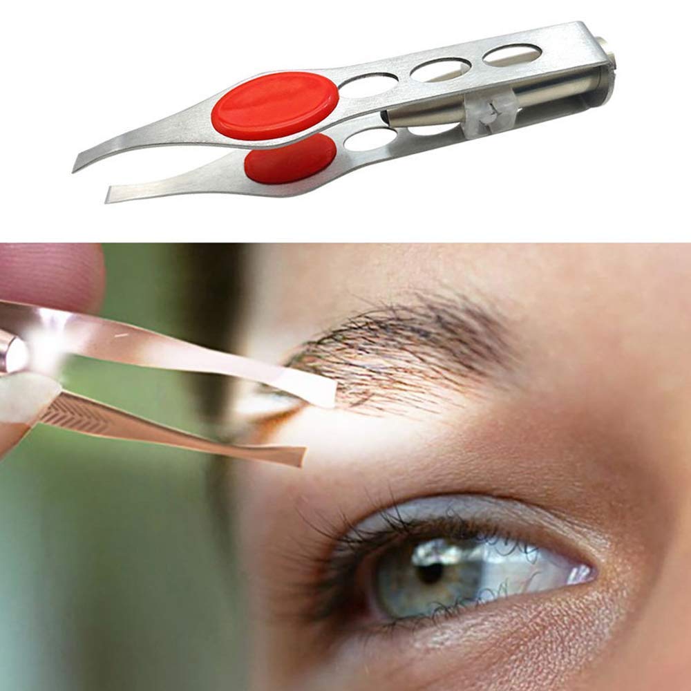 Pinzas Cejas, Pinzas de Acero Inoxidable con Luz, Herramienta de Maquillaje para Cosméticos de Cejas, Pinzas Depilar para Quitar el Pelo de Pestañas