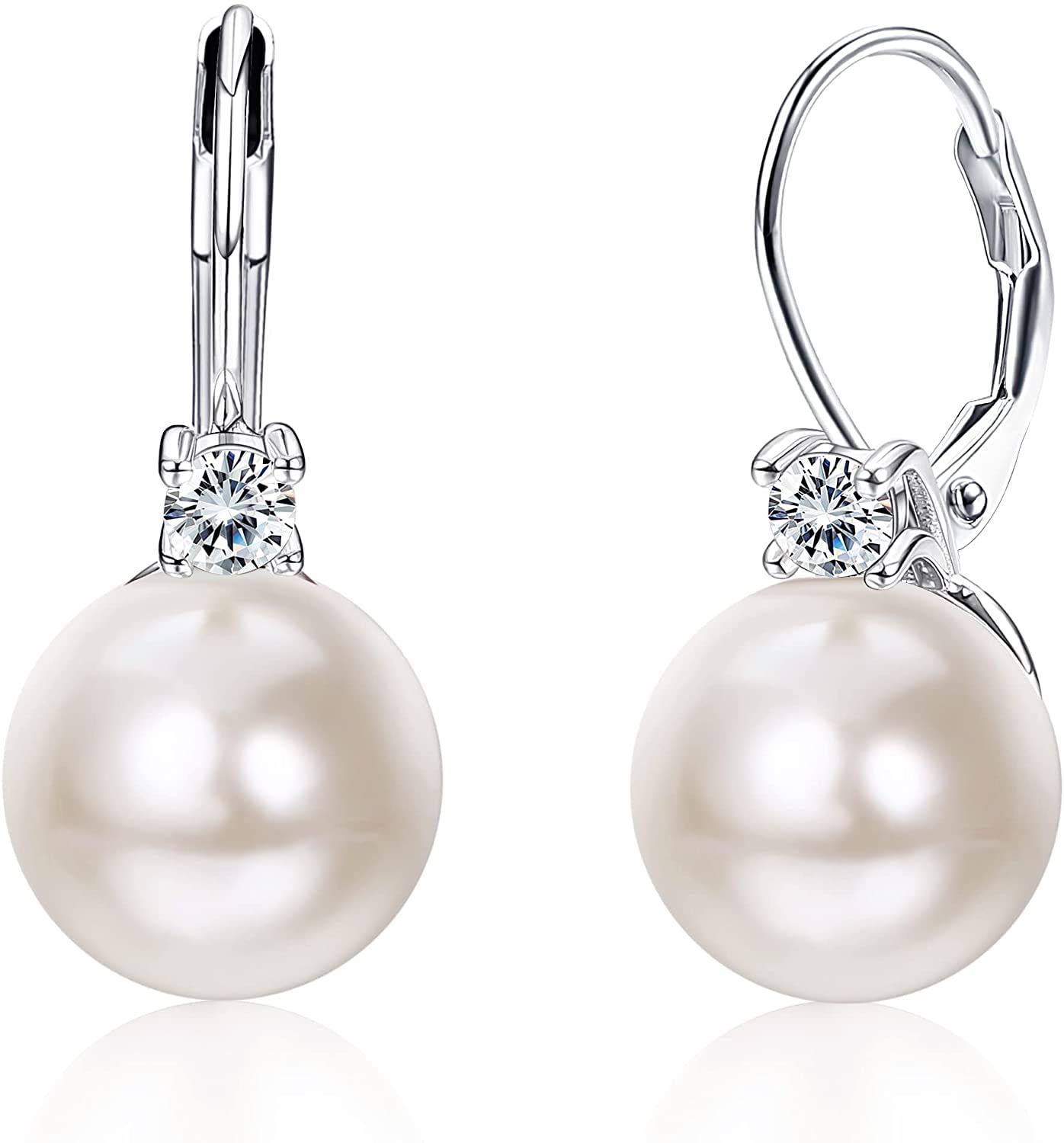 MILACOLATO Pendientes Perlas Plata 925 Para Mujer Pendientes Colgantes Perlas Chapados Oro Blanco 18 Quilates Con Pendientes Perlas Circonita Cúbica Pendientes Colgantes Grandes Perlas Con Caja Regalo