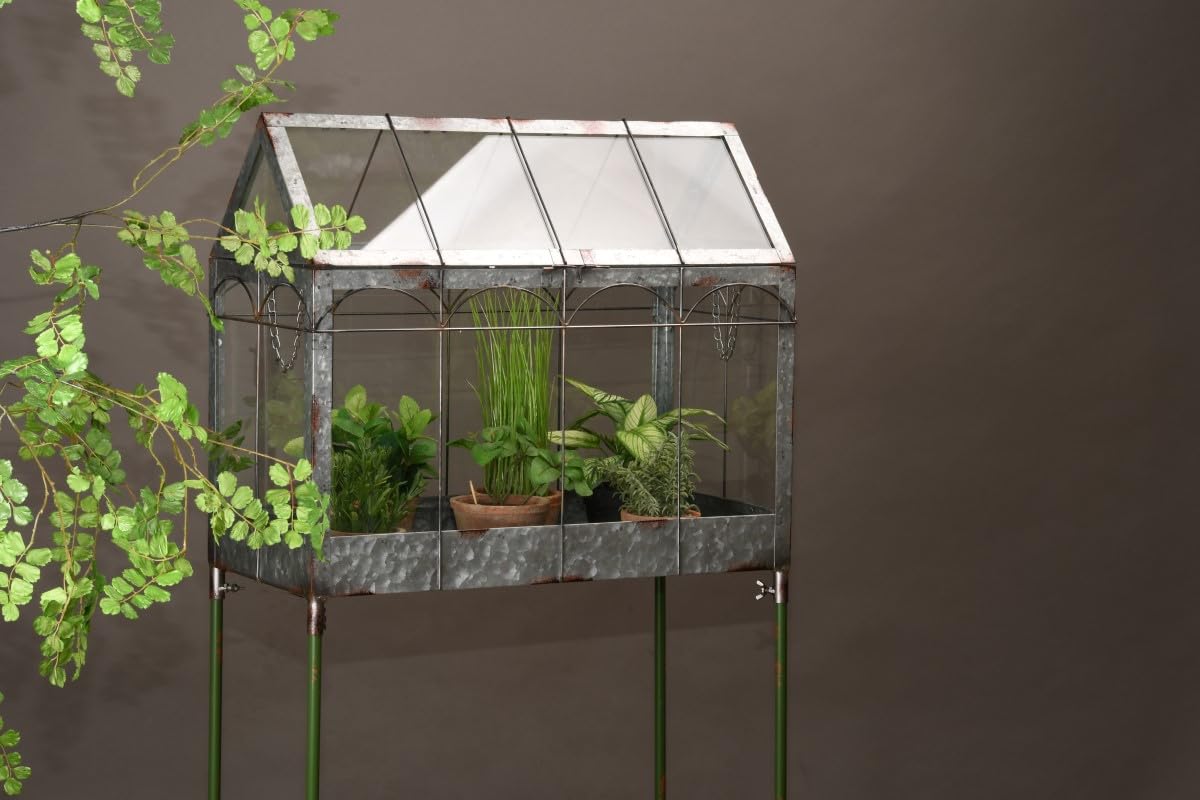 Esschert Design Gewächshaus mit Ständer 114 cm Metall Glas Deko kleine Blumen