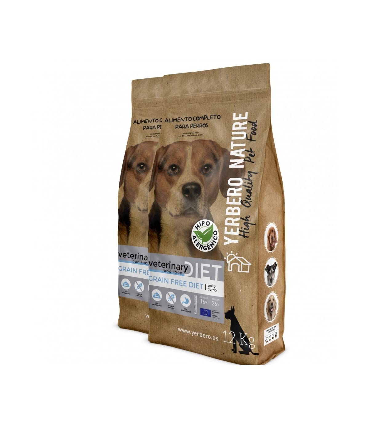 Yerbero Nature Grain Free Diet Pollo y Cerdo ibérico, 2 uds de 12 kg de alimento sin Cereales para Perros con 18 € de Ahorro.