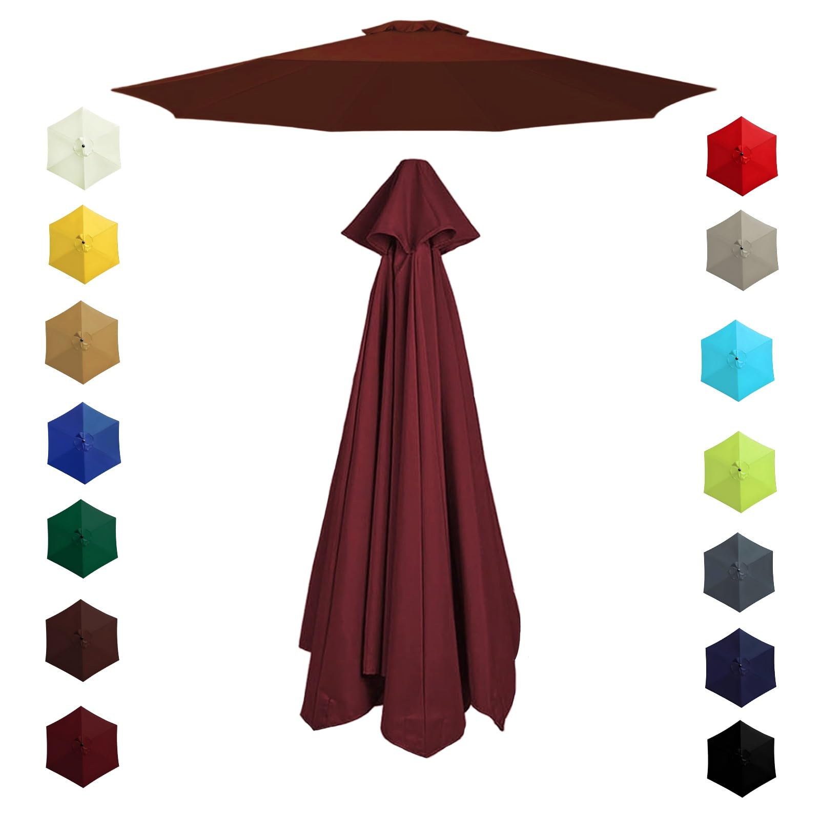 200cm 230cm 270cm 300cm 6/8 Ribs Garden Replacement Parasol Canopy, Replacement Parasol Top Canopy Fabric Cover for Garden Patio Outdoor, Waterproof Sun Umbrella Cloth(Wine red,2.0m/8 Arms)