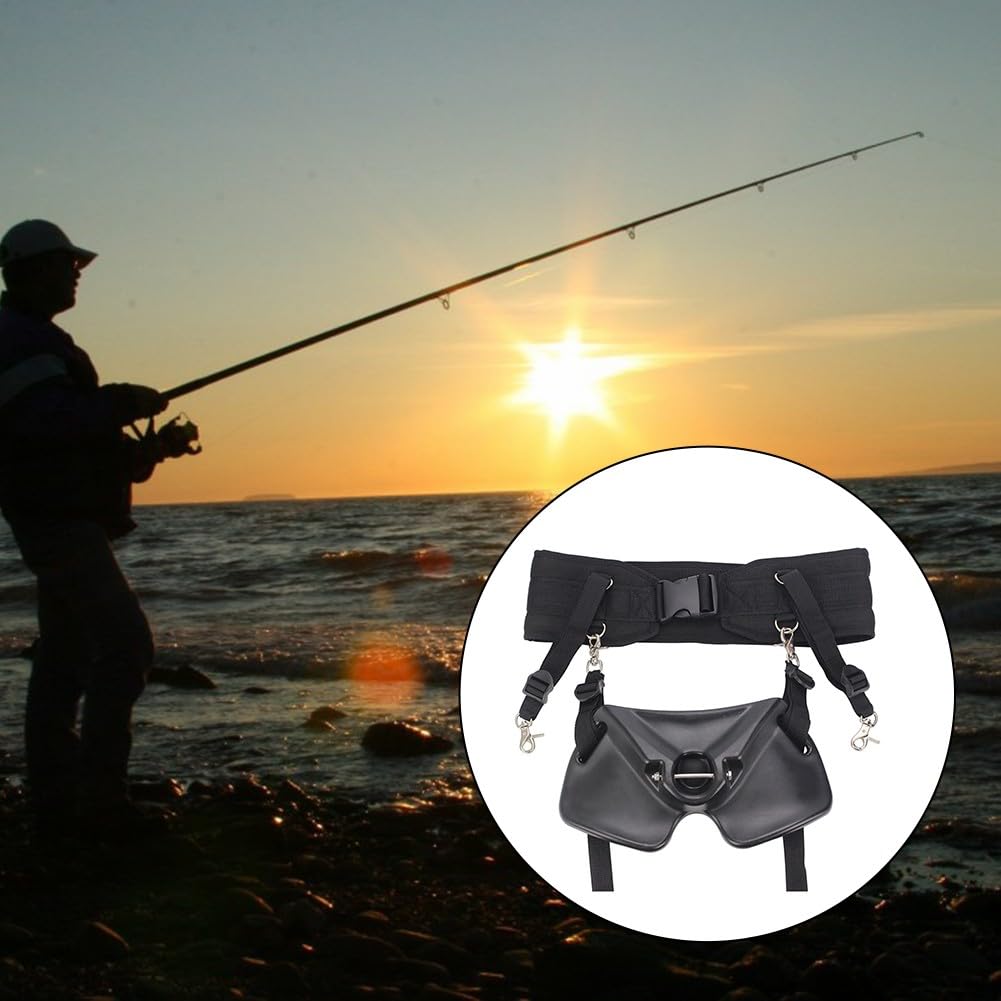 Imbracatura da pesca con cinghie regolabili, supporto per canna da pesca in ABS e maniglia posteriore, per pesca in mare, nera