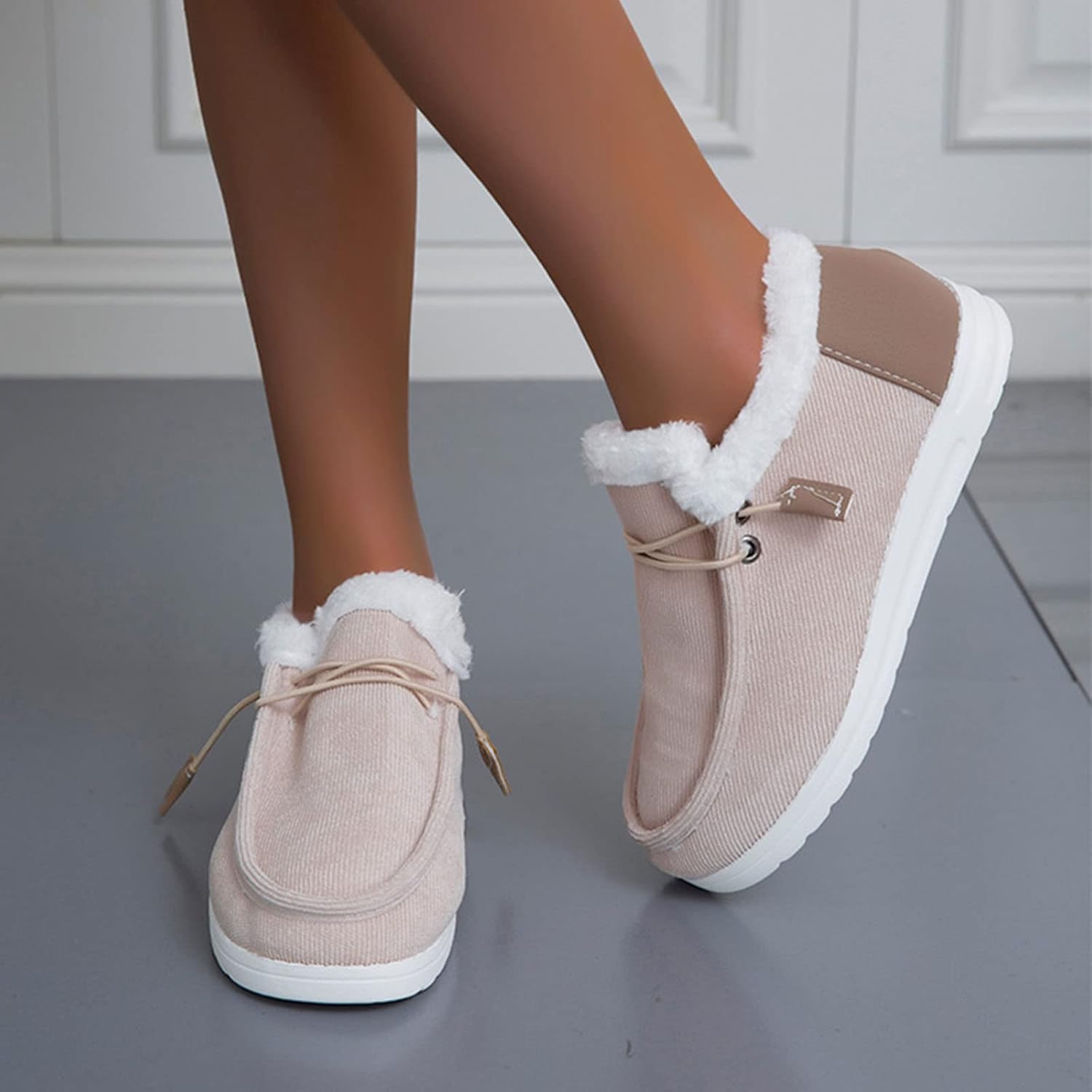 AngryMonkey Women's Winter Warm Wendy Shoes,Comfort Cotton Lined Ankle Lightweight Non-slip Moccasins Canvas Flat Snow Boots - Image 5