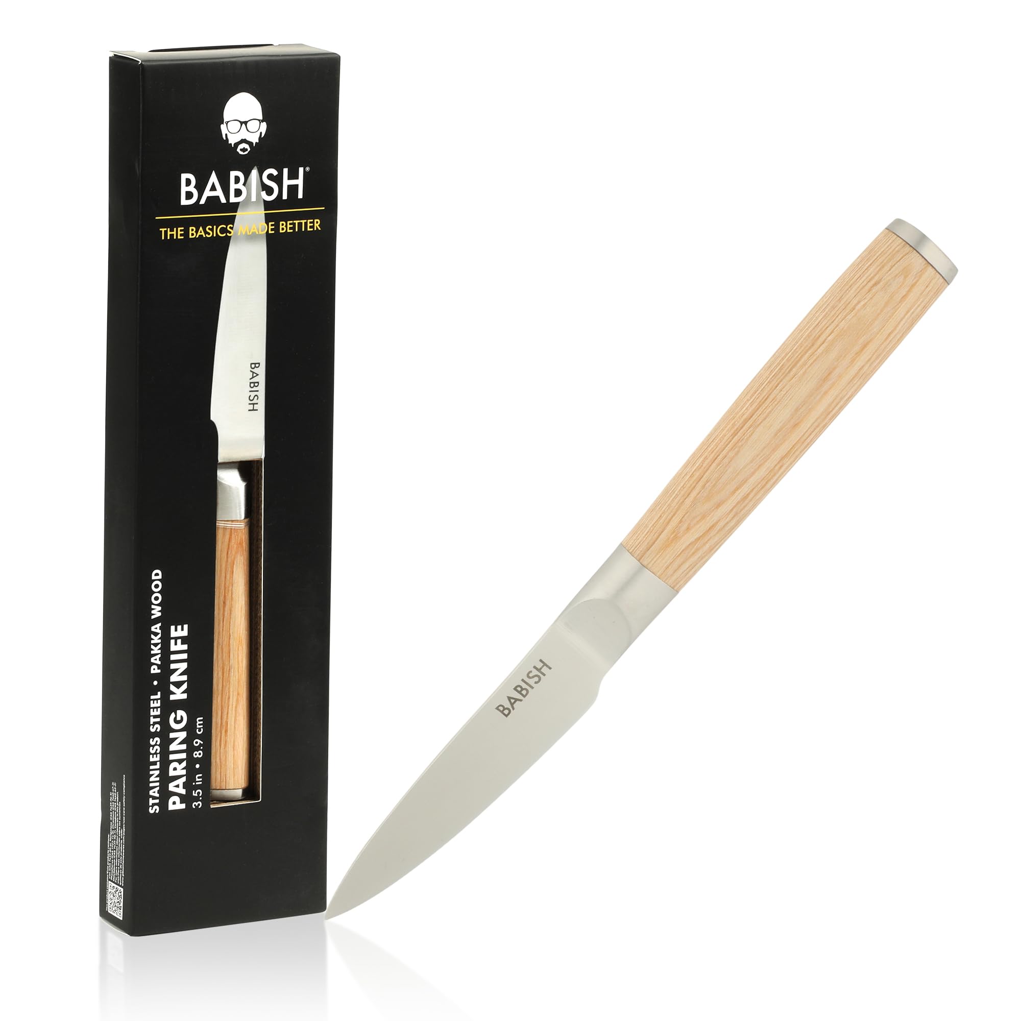 Babish 1.4116 German Stainless Steel Paring Knife with Light Pakka Wood Handle – 3.5-Inch Precision Kitchen Knife for Peeling, Trimming & Prep Work,