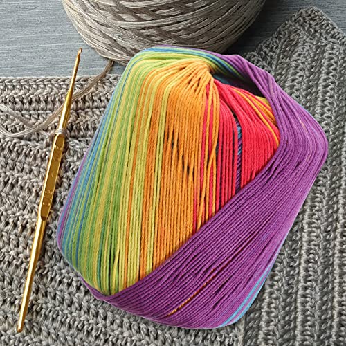 SEWACC 1roll Rainbow Gradient Cotton Yarn for DIY Hand Knitting Soft Crochet Yarn Material for Scarves Hats Shawls Sweaters and Blankets - Image 4