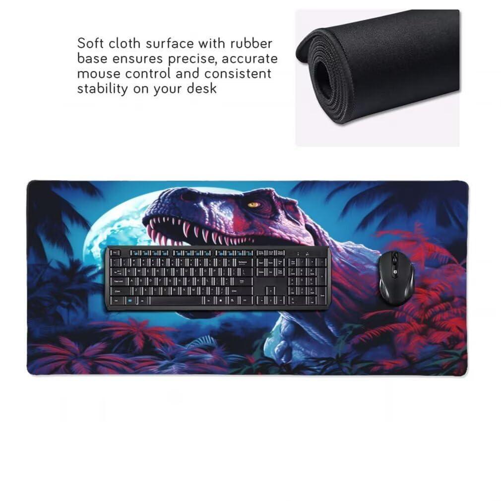 Tappetino Mouse XXL 1000x500mm Dinosauro Grande Mouse Pad, Tappetino Scrivania con Bordi Cuciti, Grande Mousepad Gaming con Base Antiscivolo per Giocatori, Ufficio e Casa (Luna Piena) -MP1532