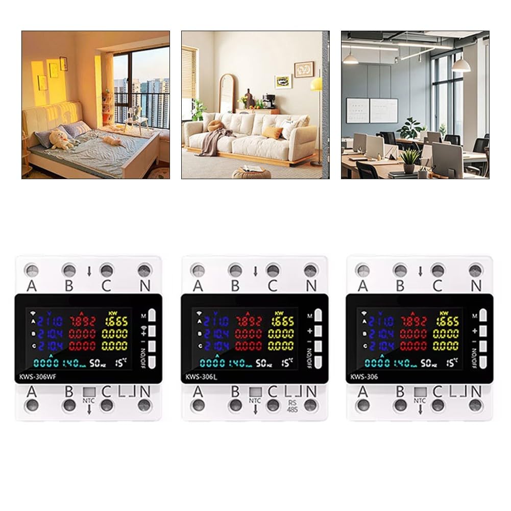 Misuratore di energia trifase su guida DIN con display LCD, AC 85-290V, 0-80A, sovratensione e corrente per protezione casa, fabbrica e armadi di distribuzione