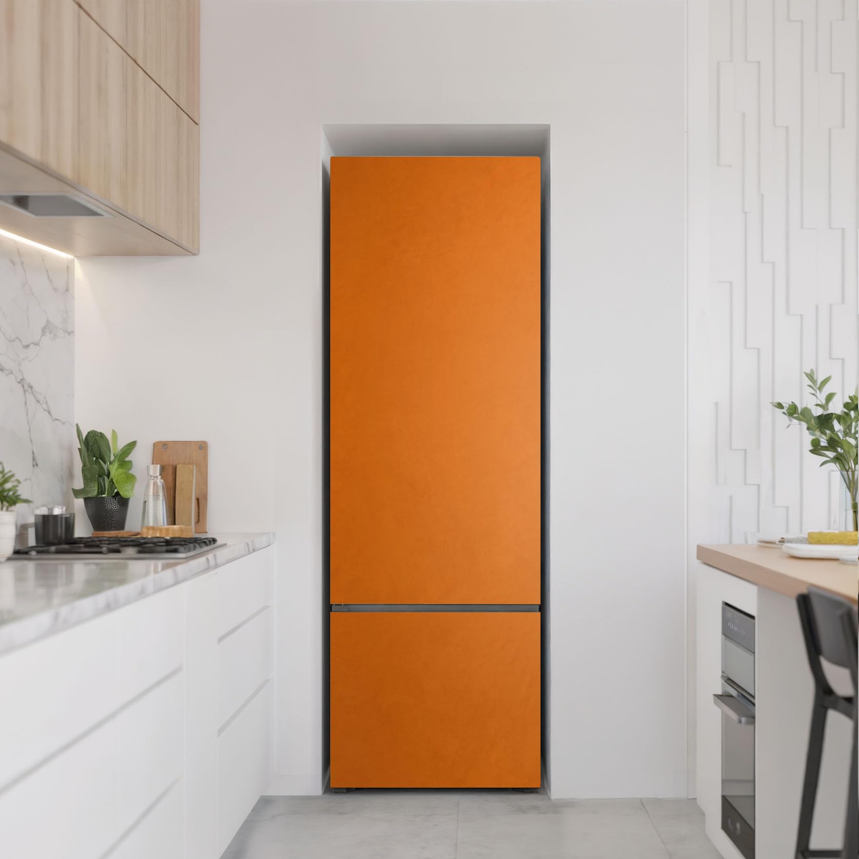 Klebefolie für den Kühlschrank 60x180 cm Kühlschrankfolie Schutz vor Beschädigungen Dekorfolie für Küche Selbstklebend in vielen Designs Dekoration Matt - Farbe Orange
