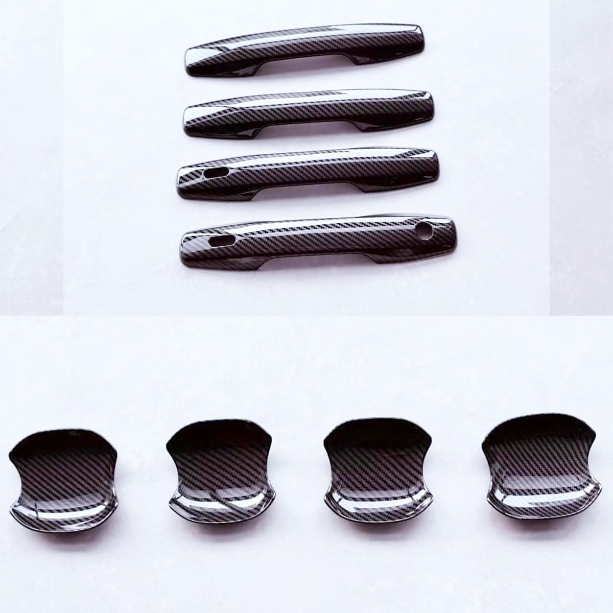 Carbon Fiber Style 4 Door Side Door Handle Molding Cover and Cup Bowl Combo Trim Emblems Compatible for Toyota RAV4 2026-2027