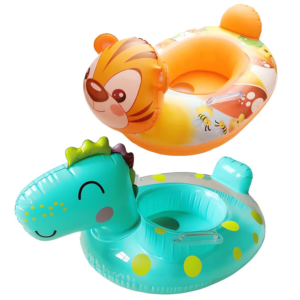2 Piezas Flotador de Natación para Niños, Tigre en Forma Nadar Anillo para Niñas, Jirafa Inflable Flotadores Piscina,Anillo de Natación Bebé,Animales Float para Niño con Asiento para 6 Meses a 4 Años
