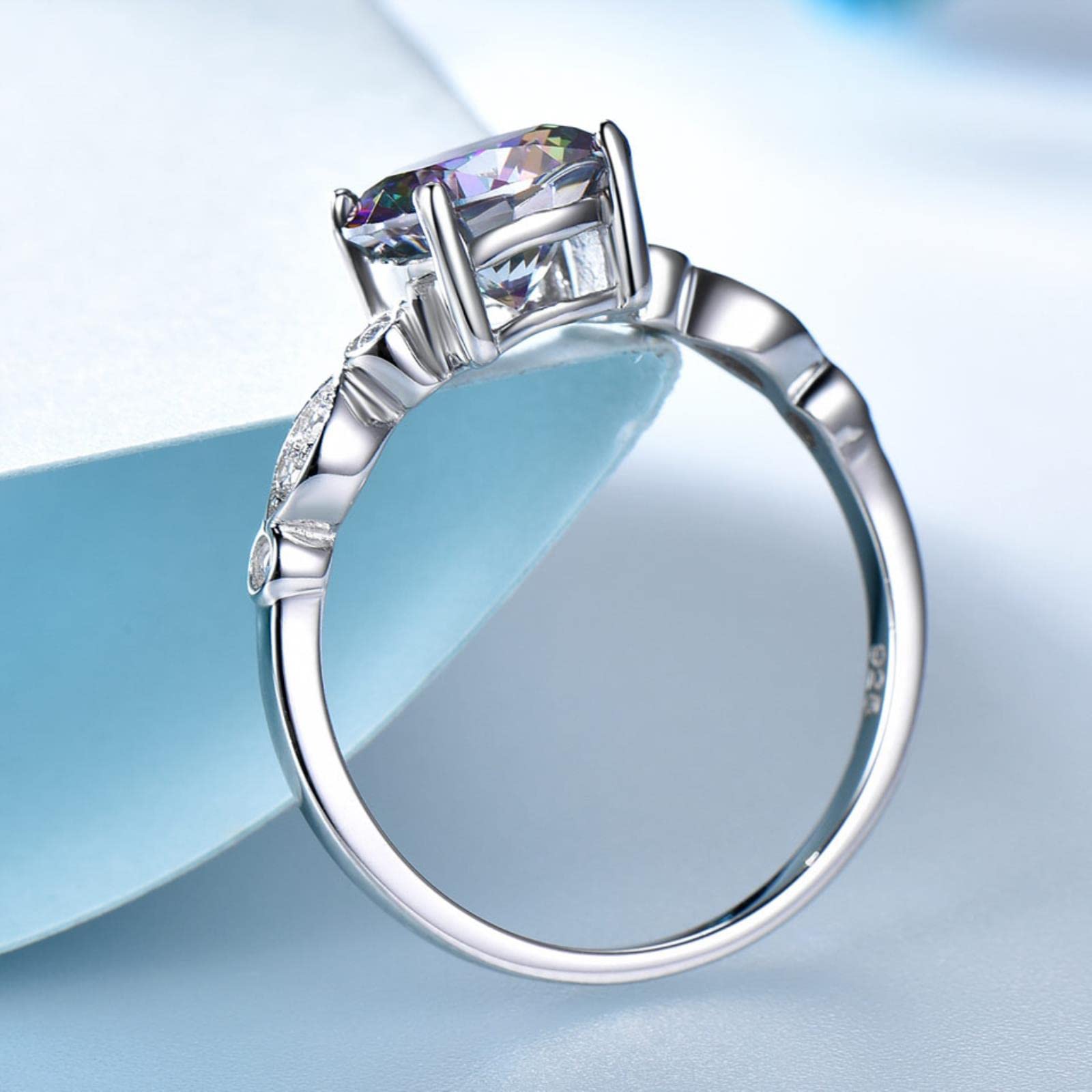 Anelli di Topazio Mistico con Fuoco Arcobaleno Genuino Romantico Anelli di Fidanzamento con Gioielli in Argento Sterling Massiccio 925 per Gioielli da Donna