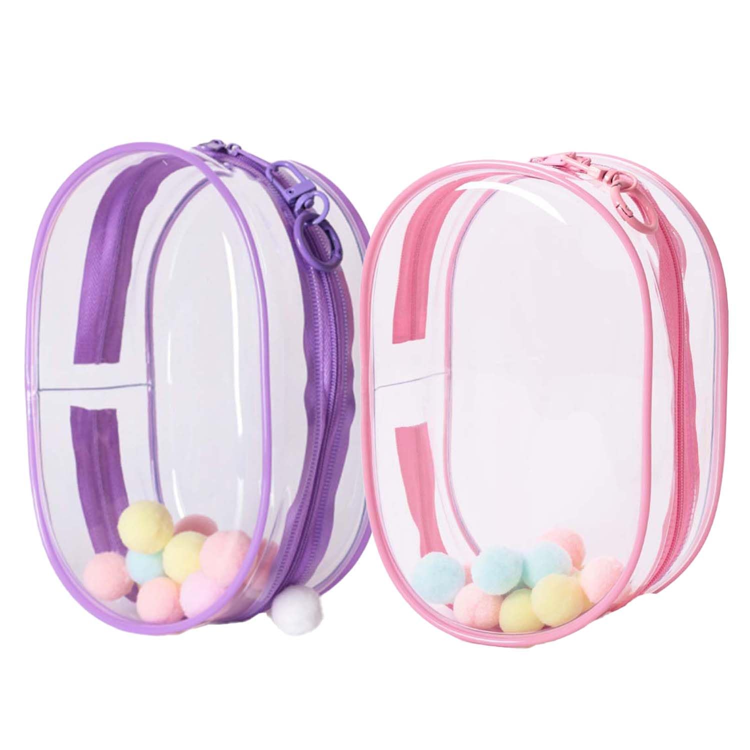2Sets 18CM Crystal Clear PVC Doll Display Case, Hanging Dust-Proof Protector with Pompom Keychain