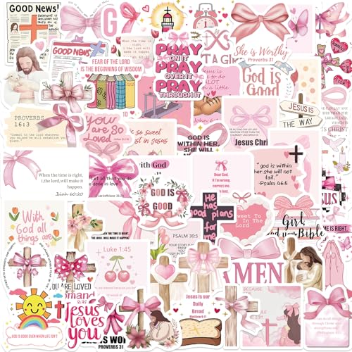 60PCS Pink Watercolor Bible Stickers - Delicate Christian Journaling Decals, Waterproof Faith Stickers for Women's Laptops, Water Bottles & Prayer Journals (Floral Scripture Gifts)