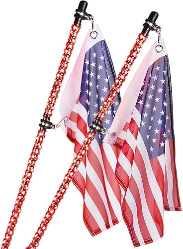 Xprite 2 luces LED rojas en espiral de 5 pies, con bandera americana de seguridad flexible, iluminación de poste de antena para todoterreno, Jeep,