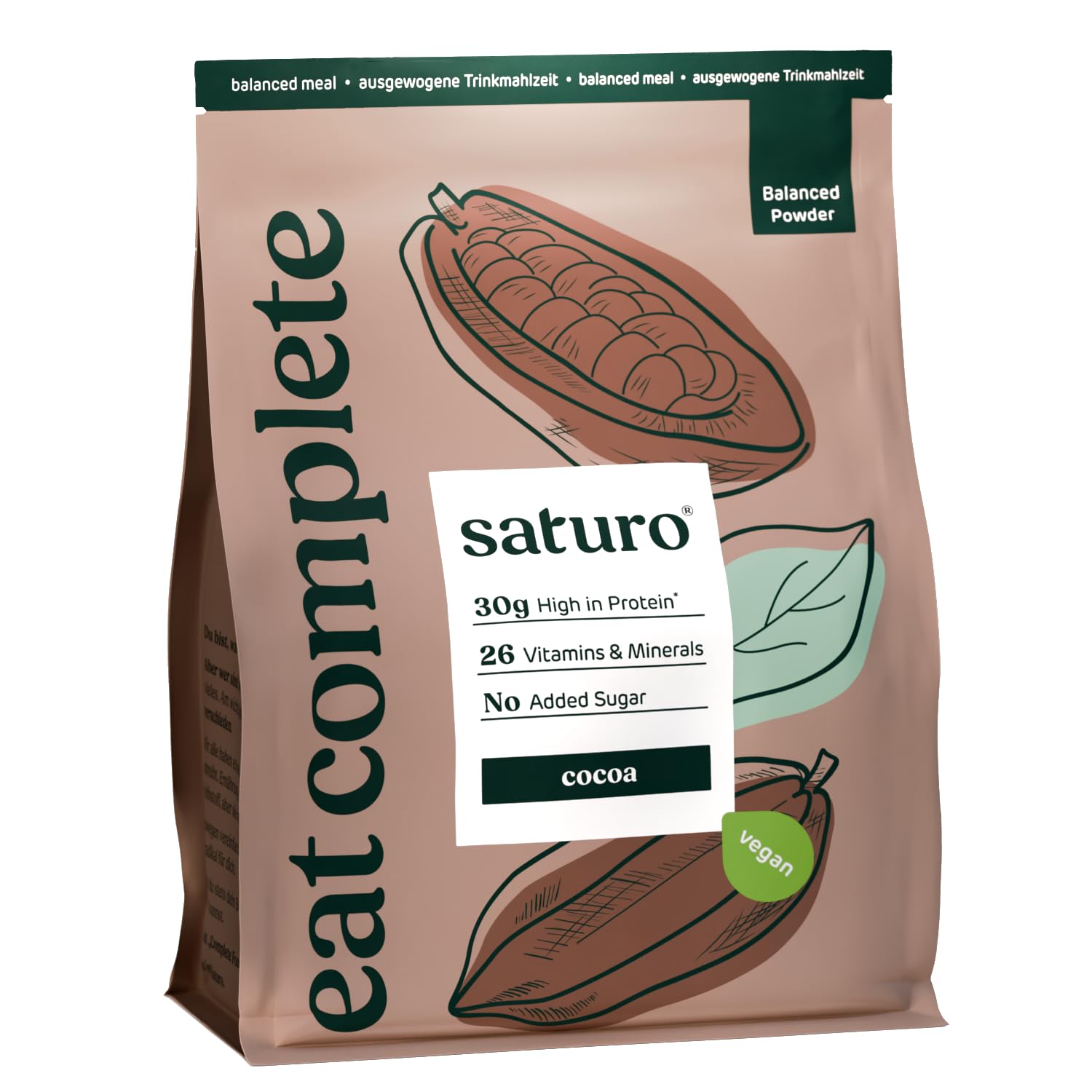 Saturo Sostituto del Pasto, Vegano, Natura, Sazietà di Lunga Durata, Alto Contenuto di Proteine Energia e Performance, con 26 Vitamine e Nutrienti, 1,4 kg