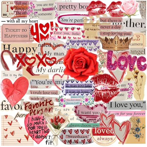 50pcs Transparent Valentine's Day Stickers Pack,Vintage Aesthetic Valentine Stickers for