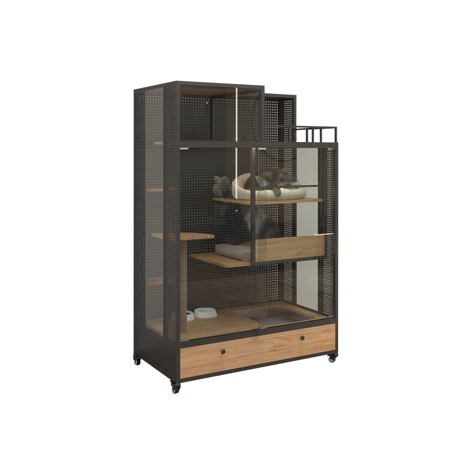 SISWIMCat House Cat villa with toilet oversized free space home cat house pet house with double drawers Cat Villa
