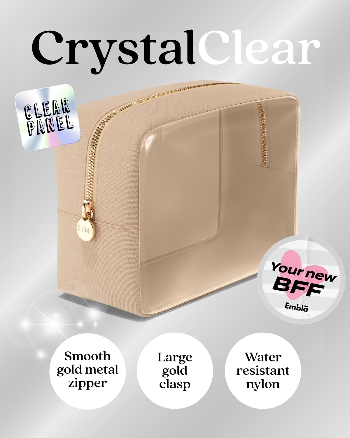 Clear Cosmetic Bags Set of 3, Mini Small Large Makeup Bags For Women Clear Pouch Cosmetics Cases Zipper Cute Pouches Make Up Travel Toiletry Essentials Preppy Purse Organizer Makeup Cases, Sand